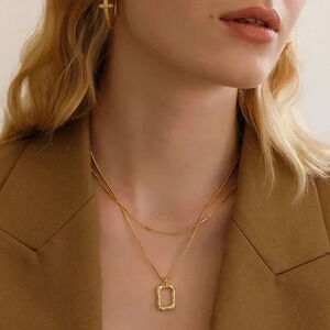 NEW Gold Snakechain & Rectangle Abstract Irregular Layered Necklace
